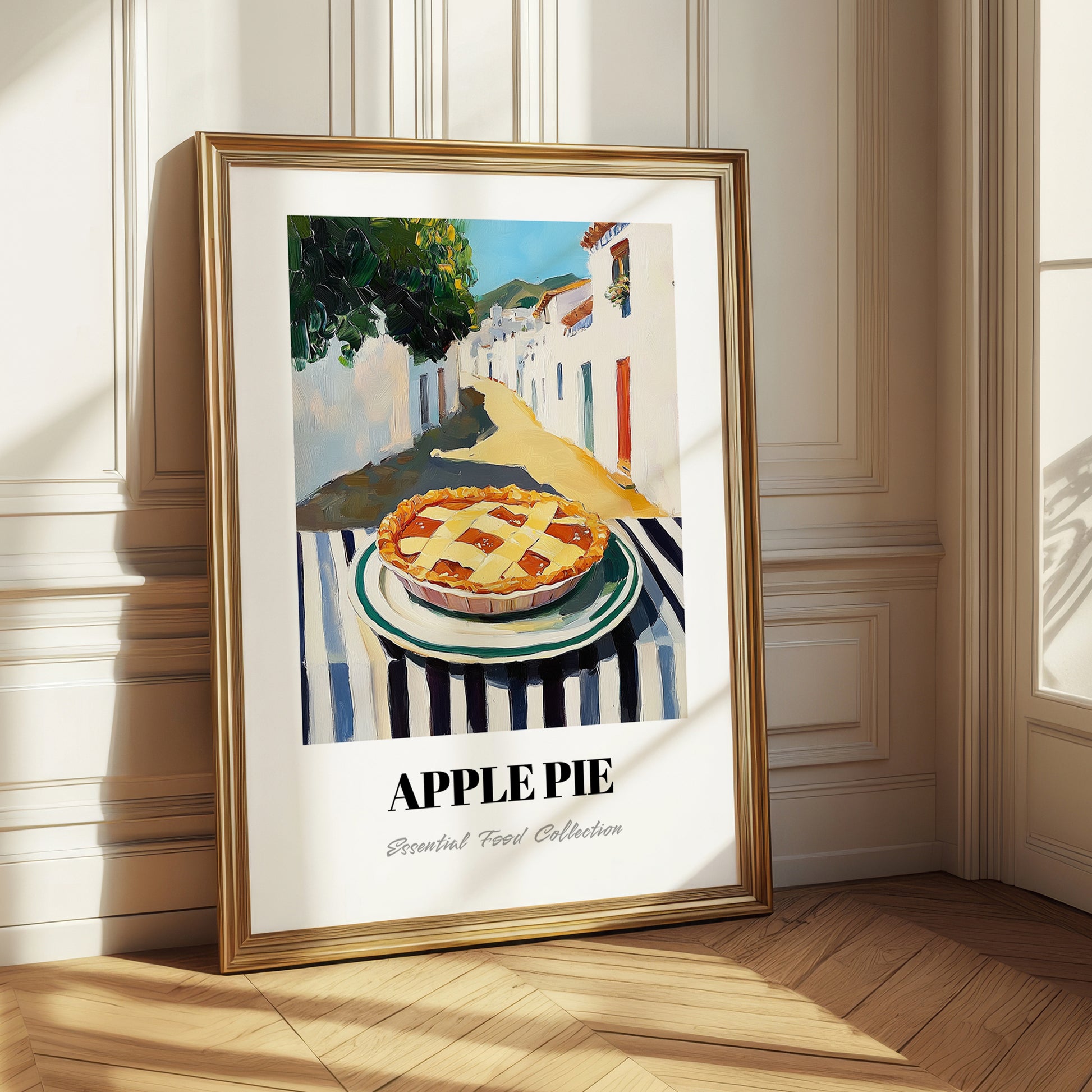 Apple Pie – White village Café on the Corner, American Dessert Poster 