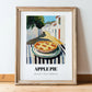 Apple Pie – White village Café on the Corner, American Dessert Poster, in wooden frame leaning on the floor