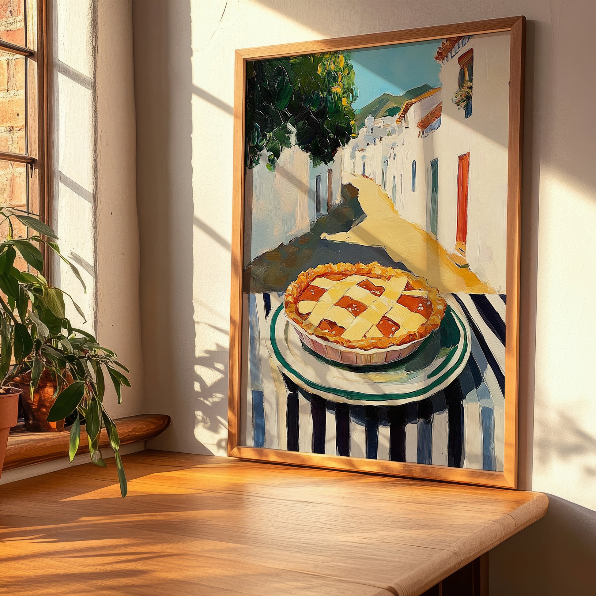 Apple Pie – White village Café on the Corner, American Dessert Poster, clean layout with no caption