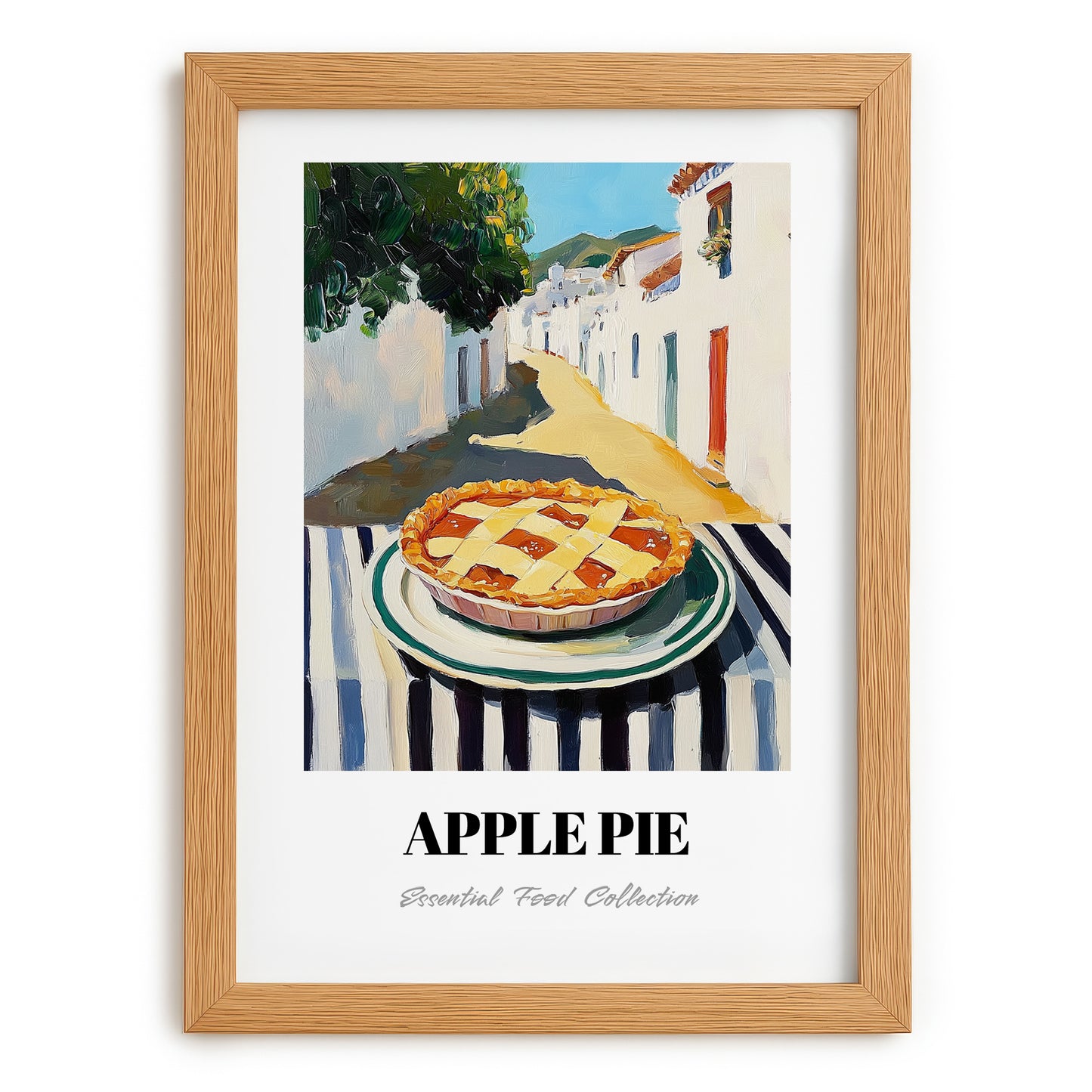 Apple Pie – White village Café on the Corner, American Dessert Poster, set in oak frame
