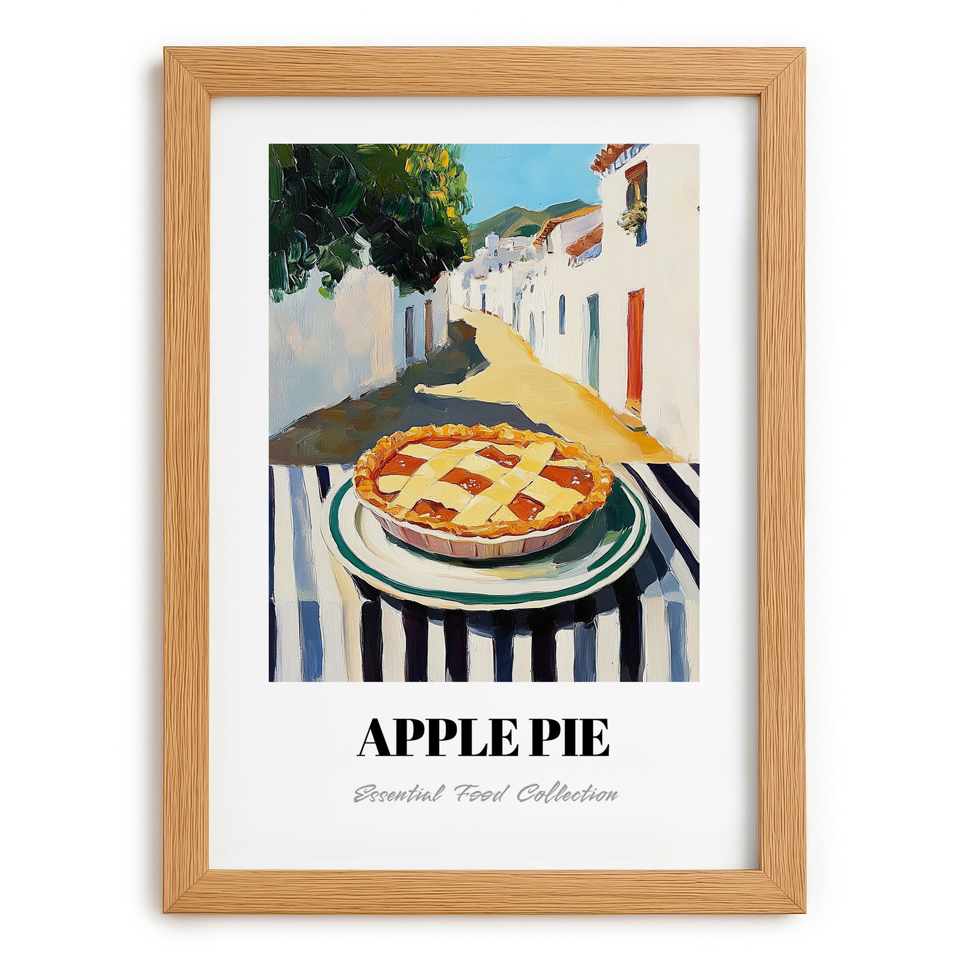Apple Pie – White village Café on the Corner, American Dessert Poster, set in oak frame
