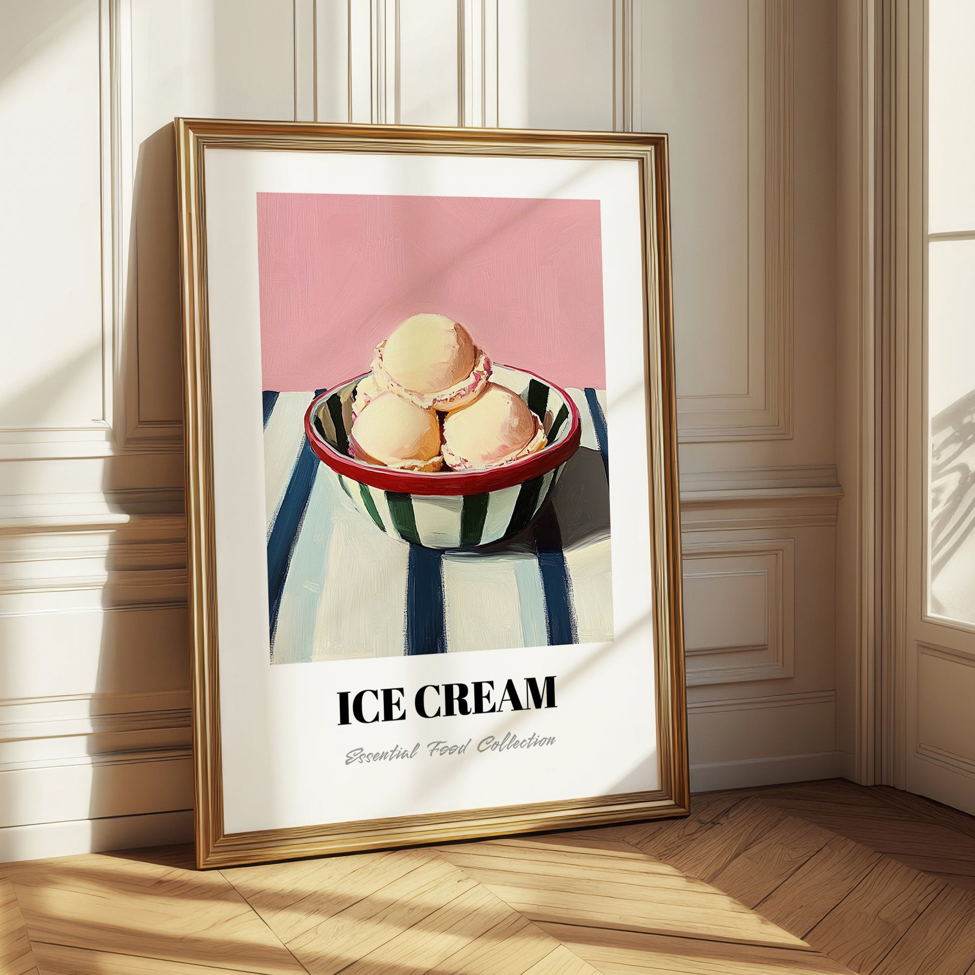 Ice Cream – on Striped Tablecloth, American Ice Cream Print 