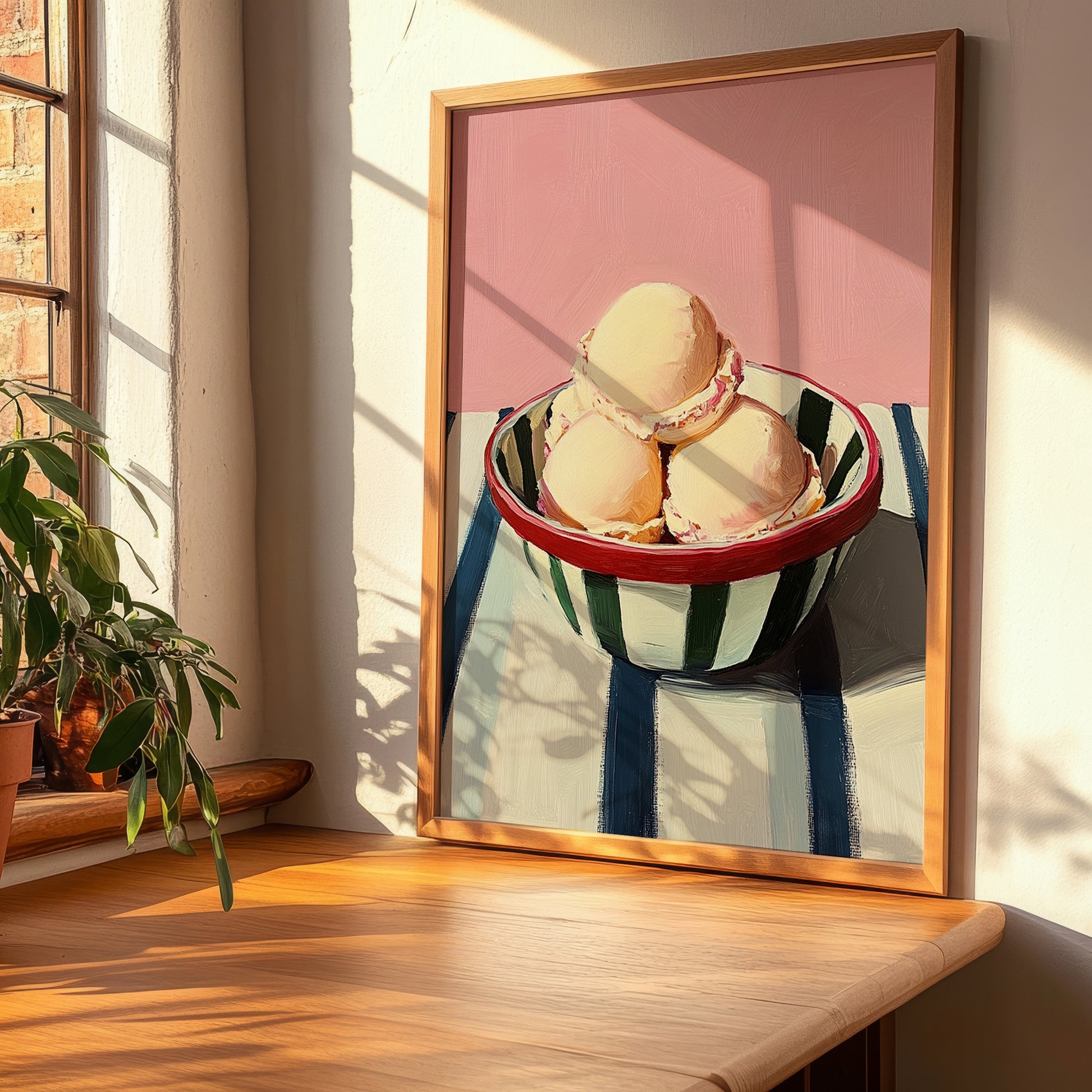 Ice Cream – on Striped Tablecloth, American Ice Cream Print, clean layout with no caption