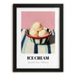 Ice Cream – on Striped Tablecloth, American Ice Cream Print, in sleek black frame