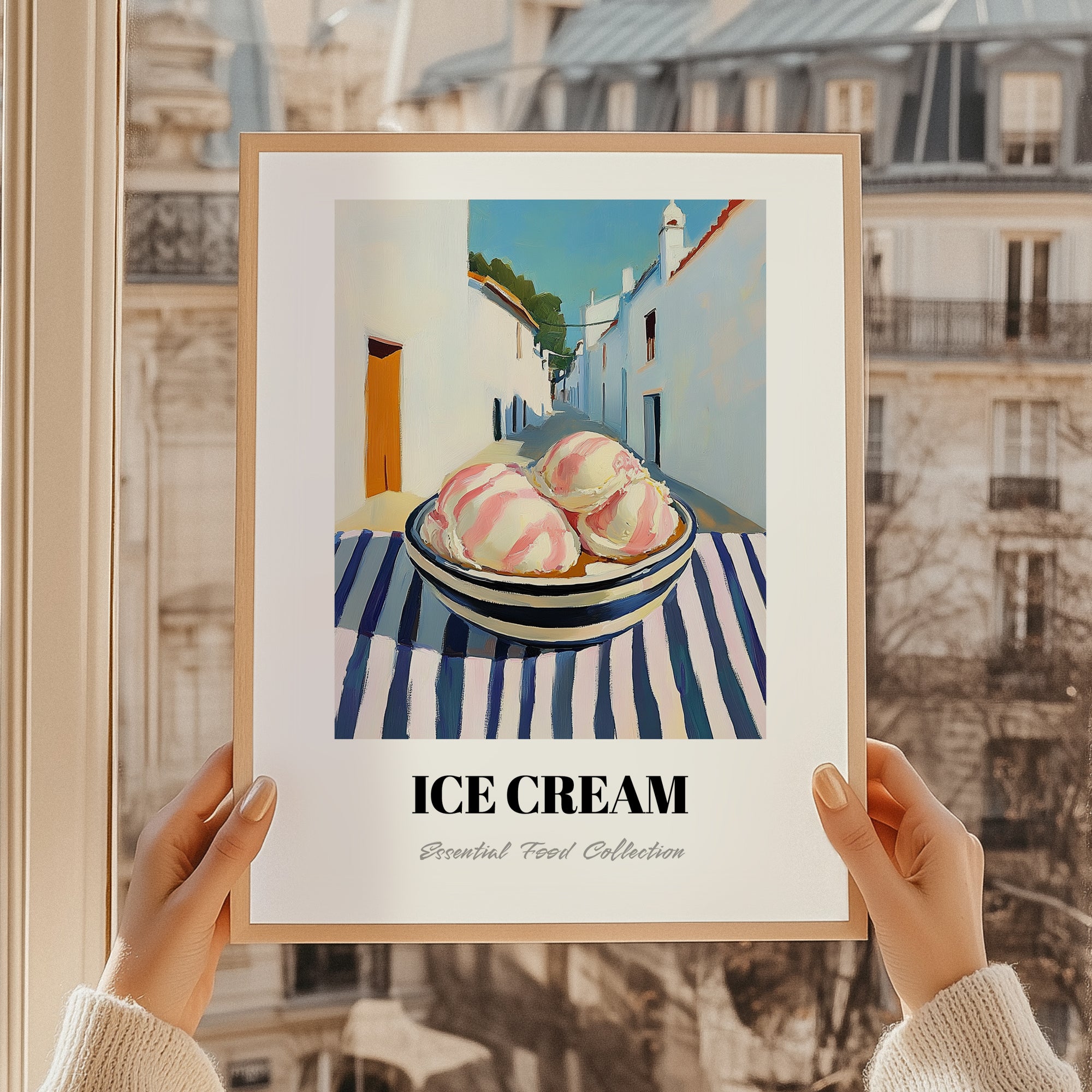 Ice Cream – White village Café on the Corner, American Ice Cream Wall Decor, styled in a charming Paris street view