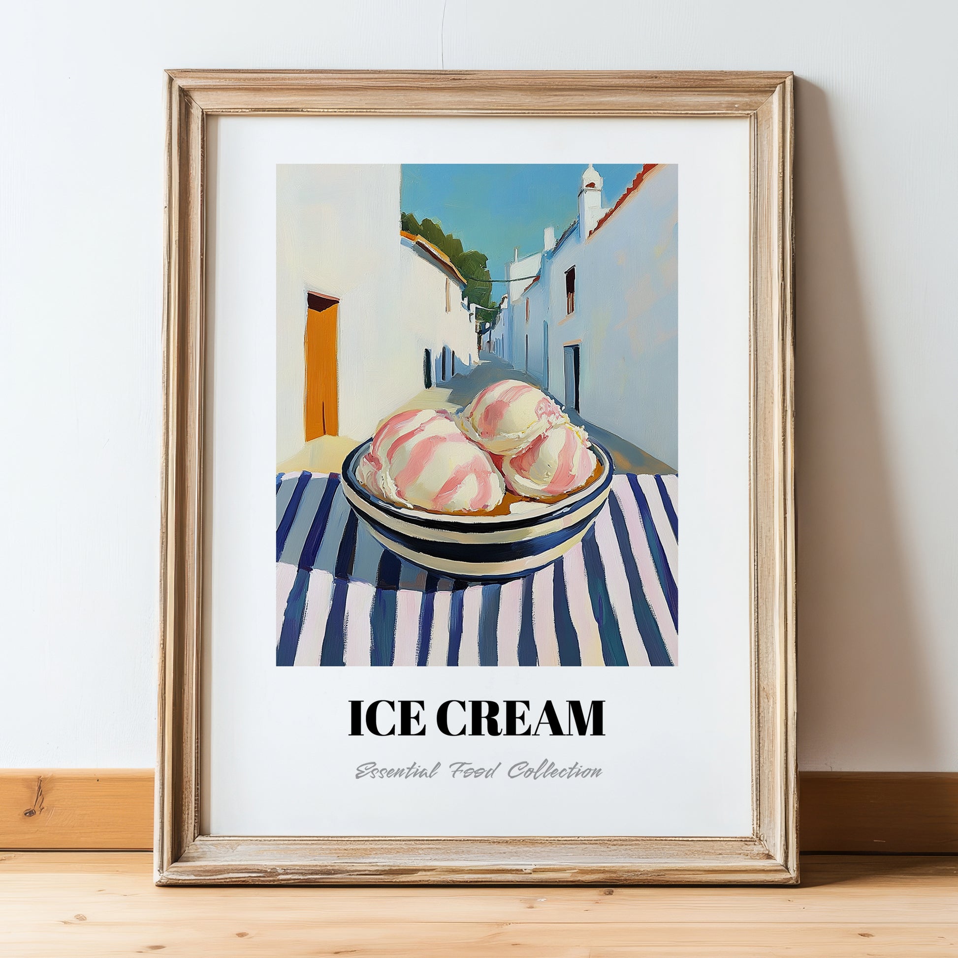 Ice Cream – White village Café on the Corner, American Ice Cream Wall Decor, in wooden frame leaning on the floor