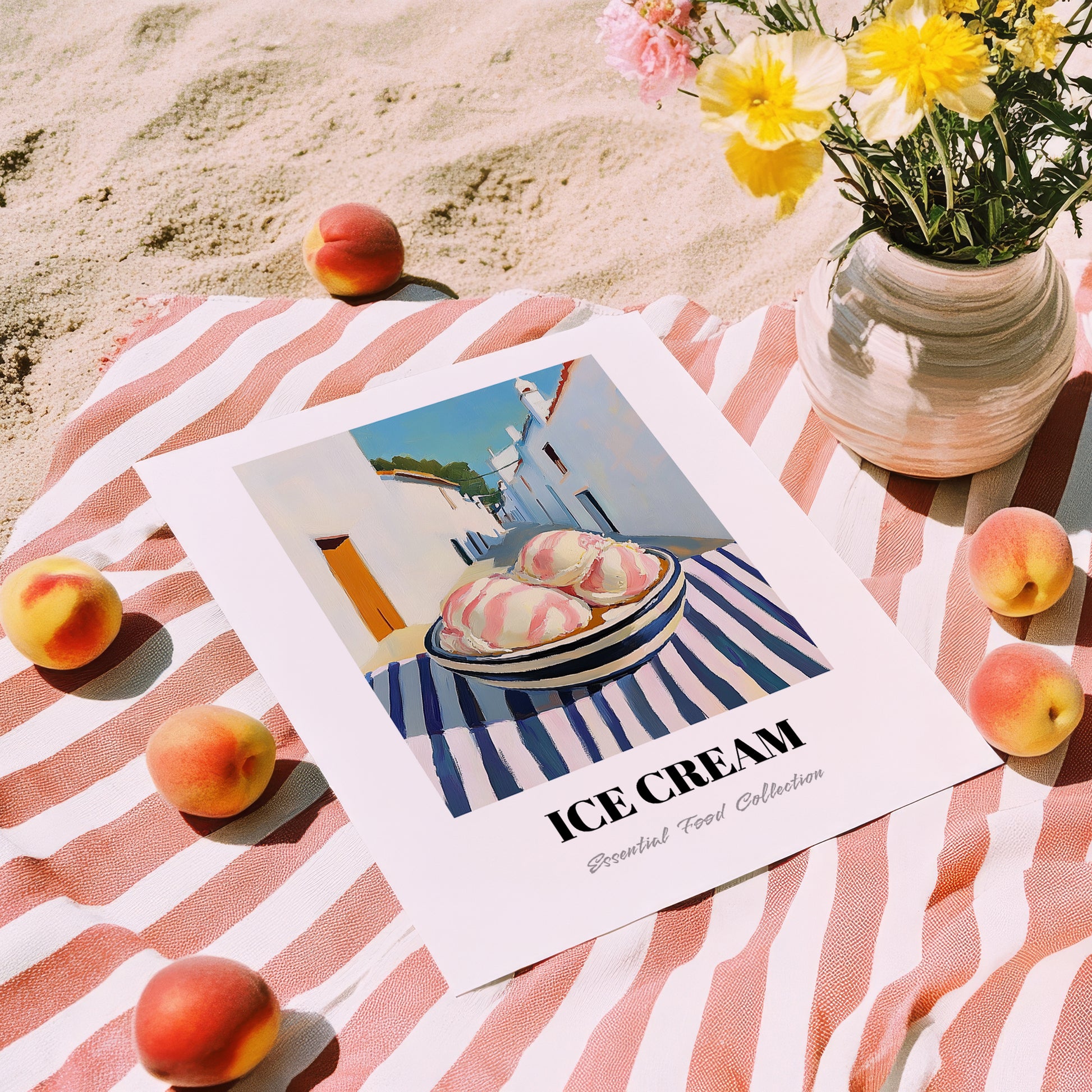 Ice Cream – White village Café on the Corner, American Ice Cream Wall Decor, unframed on coastal sand