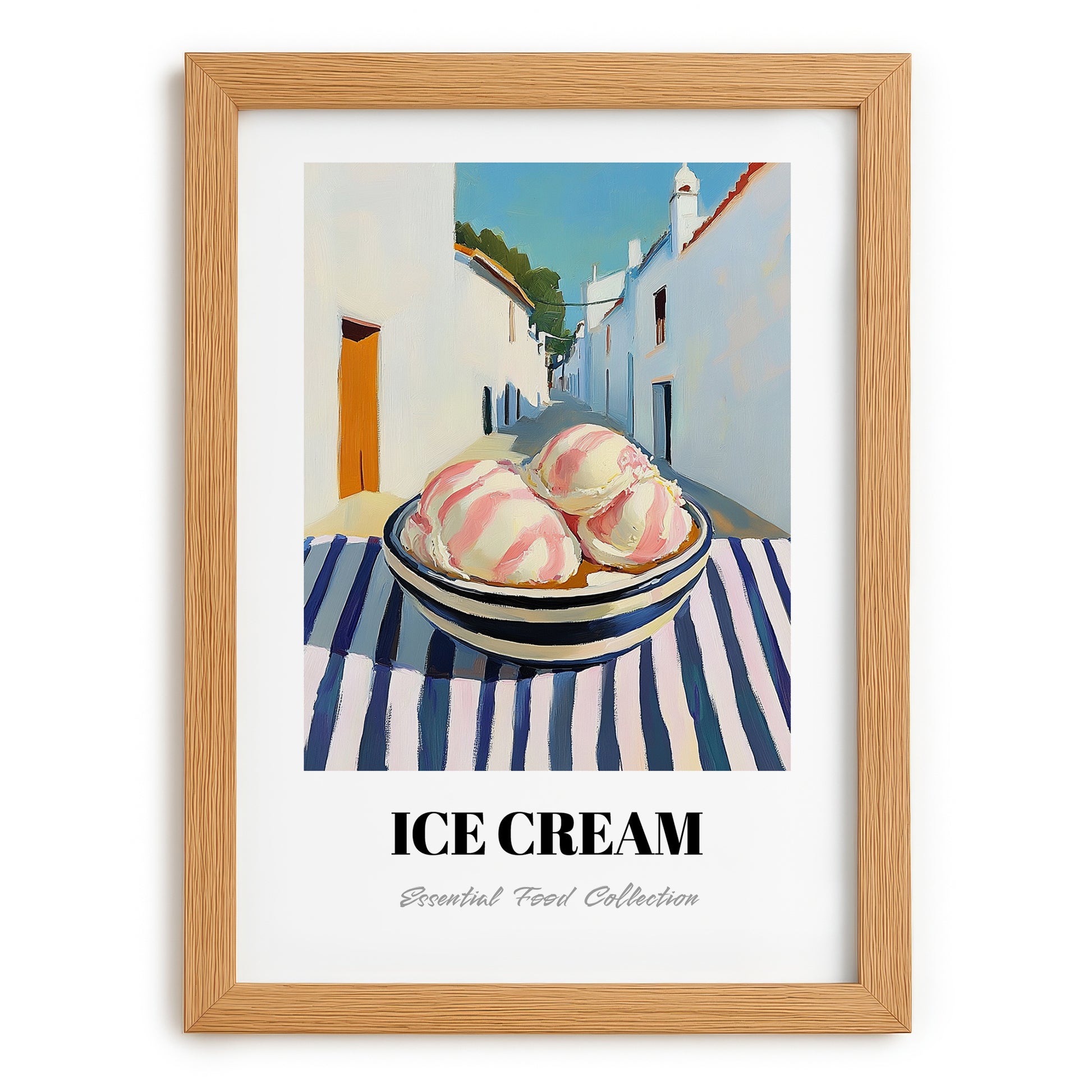 Ice Cream – White village Café on the Corner, American Ice Cream Wall Decor, set in oak frame