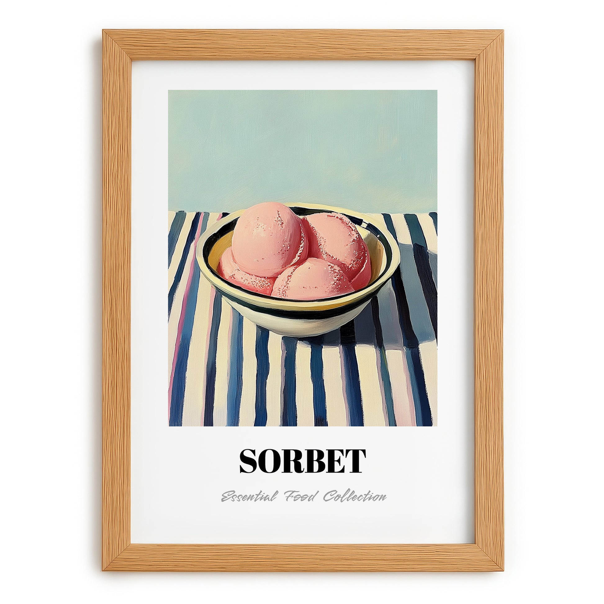 Sorbet – on Striped Tablecloth, French Ice Cream Painting, set in oak frame