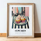 Cupcakes – New York Outdoor Café Scene, American Dessert Still Life, in wooden frame leaning on the floor
