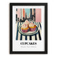 Cupcakes – New York Outdoor Café Scene, American Dessert Still Life, in sleek black frame