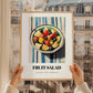 Fruit Salad – on Striped Tablecloth, American Food Still Life, styled in a charming Paris street view