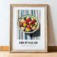 Fruit Salad – on Striped Tablecloth, American Food Still Life, in wooden frame leaning on the floor
