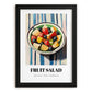 Fruit Salad – on Striped Tablecloth, American Food Still Life, in sleek black frame