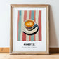 Coffee – on Striped Tablecloth, Italian Drink Still Life, in wooden frame leaning on the floor