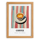 Coffee – on Striped Tablecloth, Italian Drink Still Life, set in oak frame