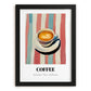 Coffee – on Striped Tablecloth, Italian Drink Still Life, in sleek black frame