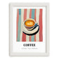 Coffee – on Striped Tablecloth, Italian Drink Still Life, placed in minimal white frame