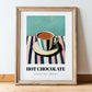 Hot Chocolate – on Striped Tablecloth, Swiss Drink Still Life, in wooden frame leaning on the floor