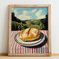 Ciabatta – Hilltop Café Scene, Italian Pastry Illustration, no-text version framed in wood