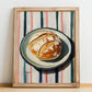 Sourdough – on Striped Tablecloth, American Food Still Life, no-text version framed in wood