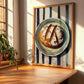 Rye Bread – on Striped Tablecloth, German Food Illustration, clean layout with no caption