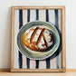 Rye Bread – on Striped Tablecloth, German Food Illustration, no-text version framed in wood