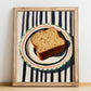 Whole Wheat Bread – on Striped Tablecloth, American Food Wall Art, no-text version framed in wood
