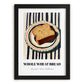 Whole Wheat Bread – on Striped Tablecloth, American Food Wall Art, in sleek black frame