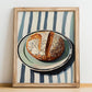 Multigrain Bread – on Striped Tablecloth, American Food Poster, no-text version framed in wood