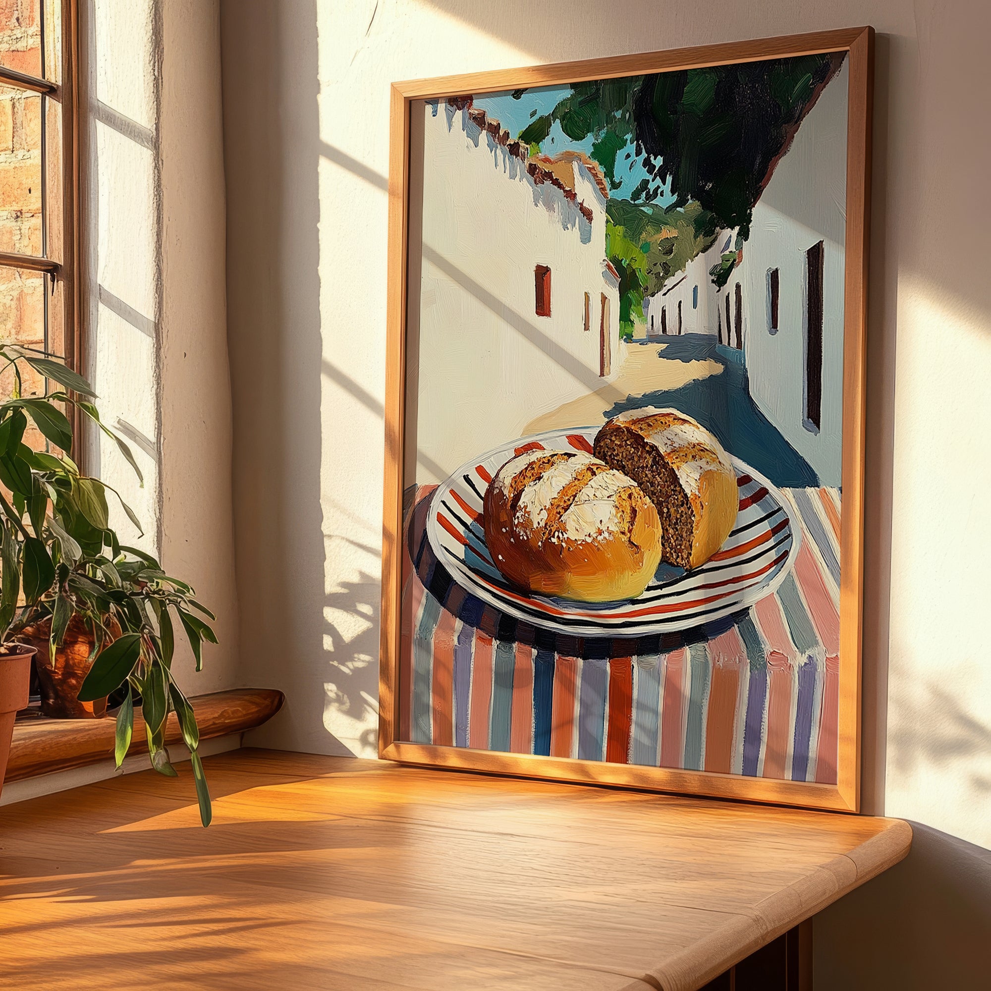 Multigrain Bread – White village Café on the Corner, American Food Still Life, clean layout with no caption