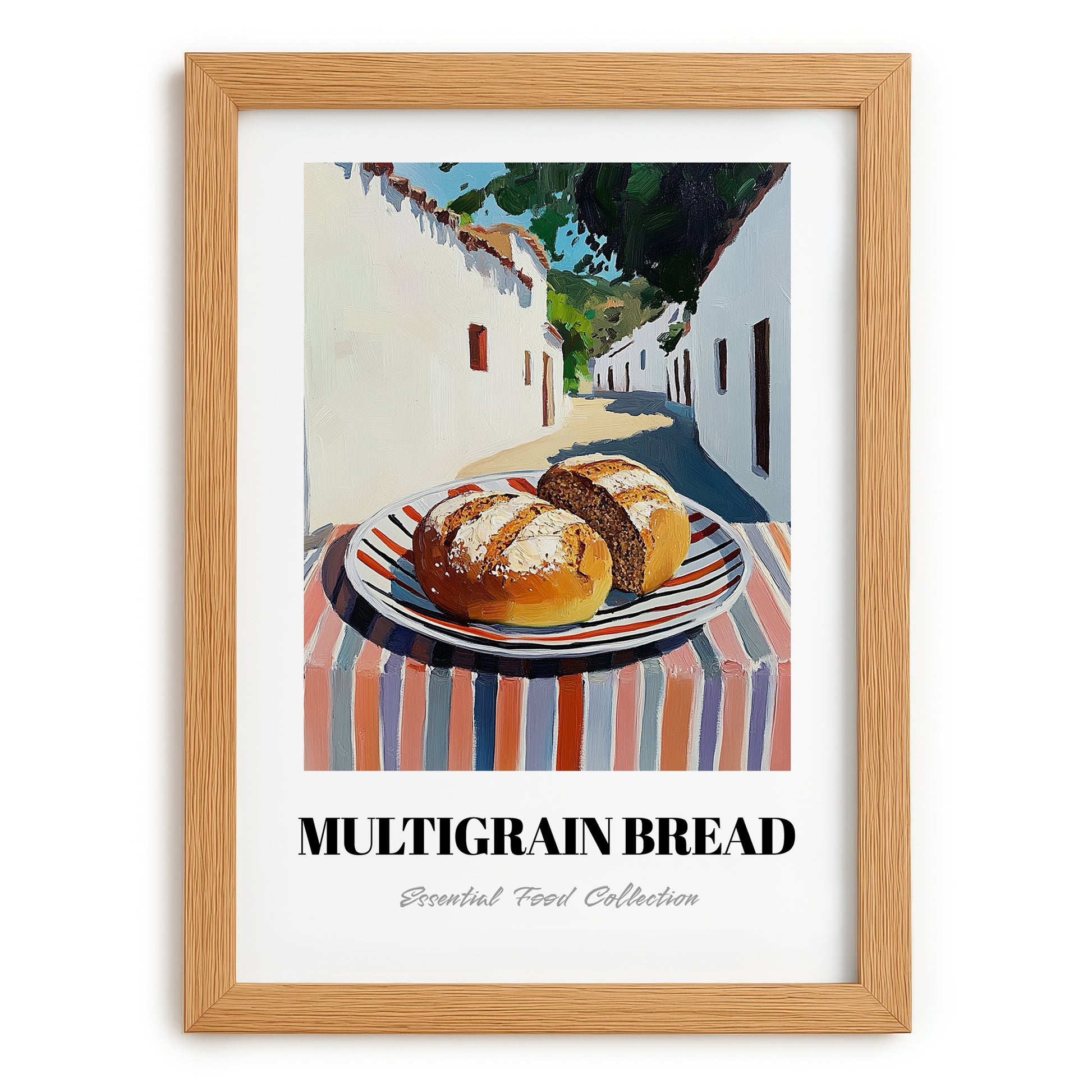 Multigrain Bread – White village Café on the Corner, American Food Still Life, set in oak frame