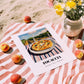 Focaccia – Hilltop Table Scene, Italian Food Illustration, unframed on coastal sand