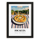 Focaccia – Hilltop Table Scene, Italian Food Illustration, in sleek black frame