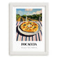 Focaccia – Hilltop Table Scene, Italian Food Illustration, placed in minimal white frame