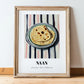 Naan – on Striped Tablecloth, Indian Food Still Life, in wooden frame leaning on the floor