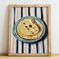 Naan – on Striped Tablecloth, Indian Food Still Life, no-text version framed in wood