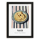 Naan – on Striped Tablecloth, Indian Food Still Life, in sleek black frame