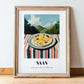 Naan – Hilltop Café Scene, Indian Food Wall Art, in wooden frame leaning on the floor