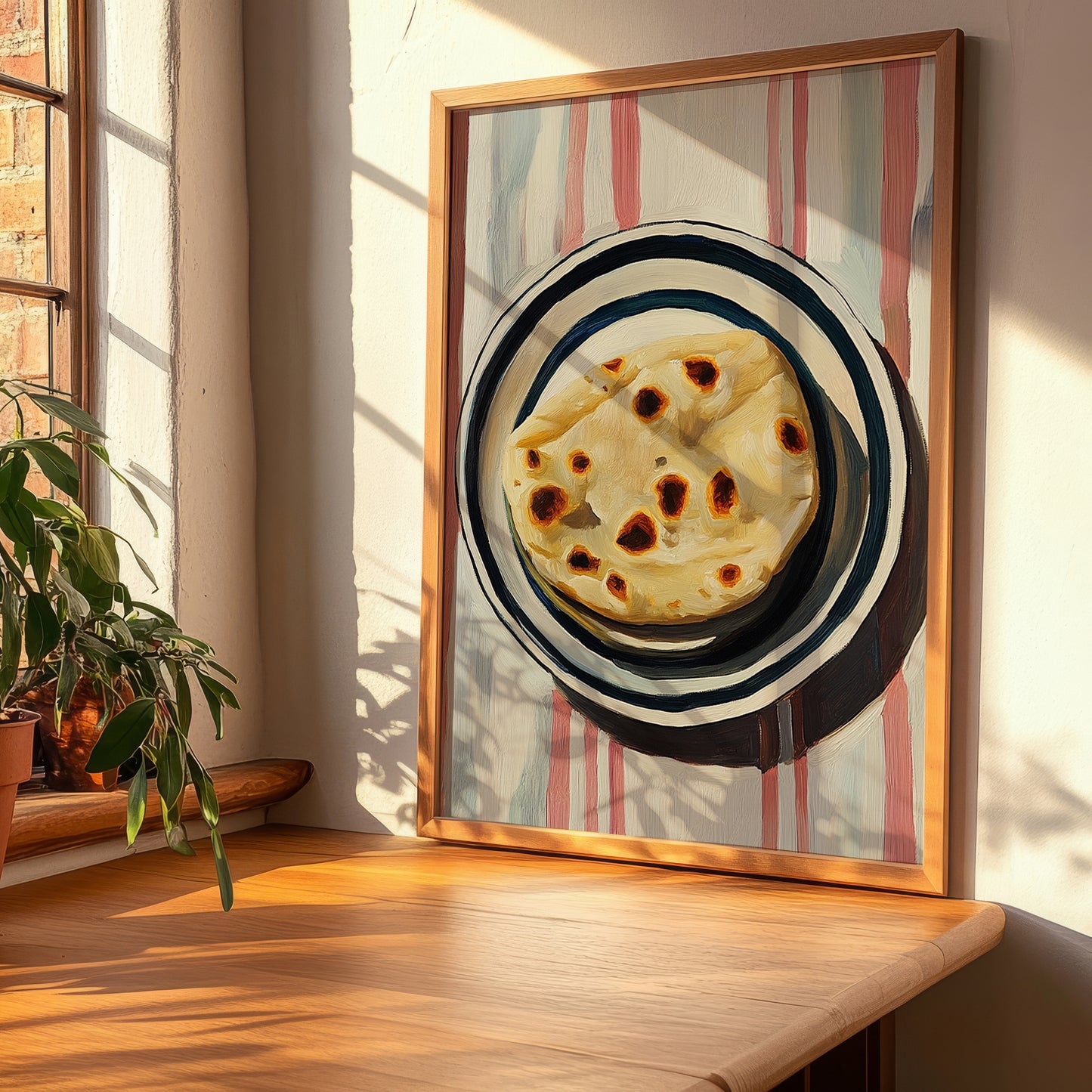Chapati – on Striped Tablecloth, Indian Food Wall Decor, clean layout with no caption