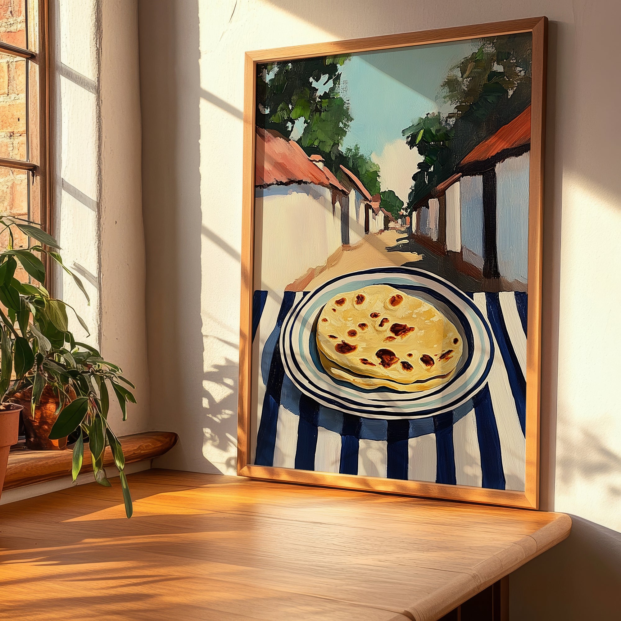 Chapati – Indian village Café on the Corner, Indian Food Painting, clean layout with no caption