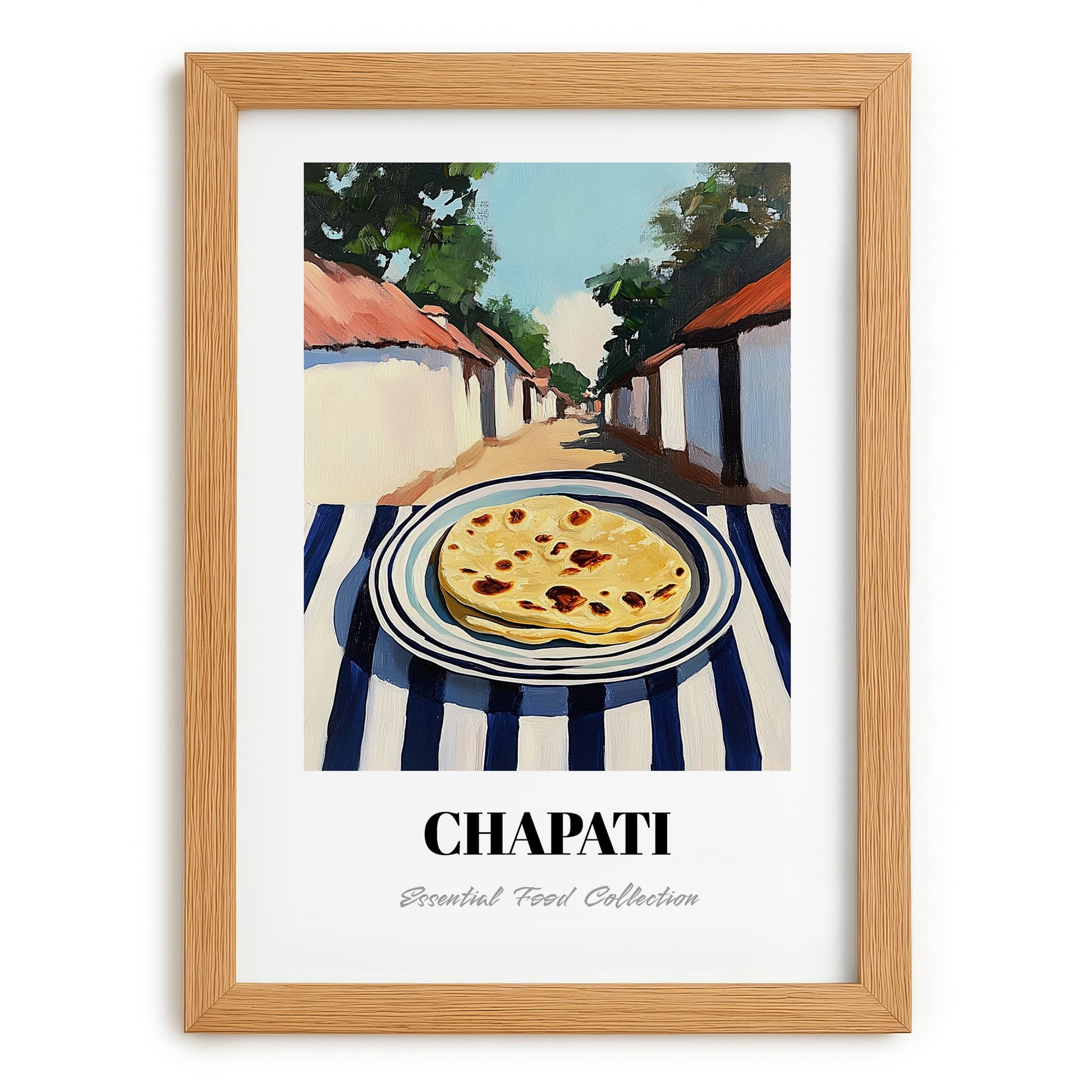 Chapati – Indian village Café on the Corner, Indian Food Painting, set in oak frame