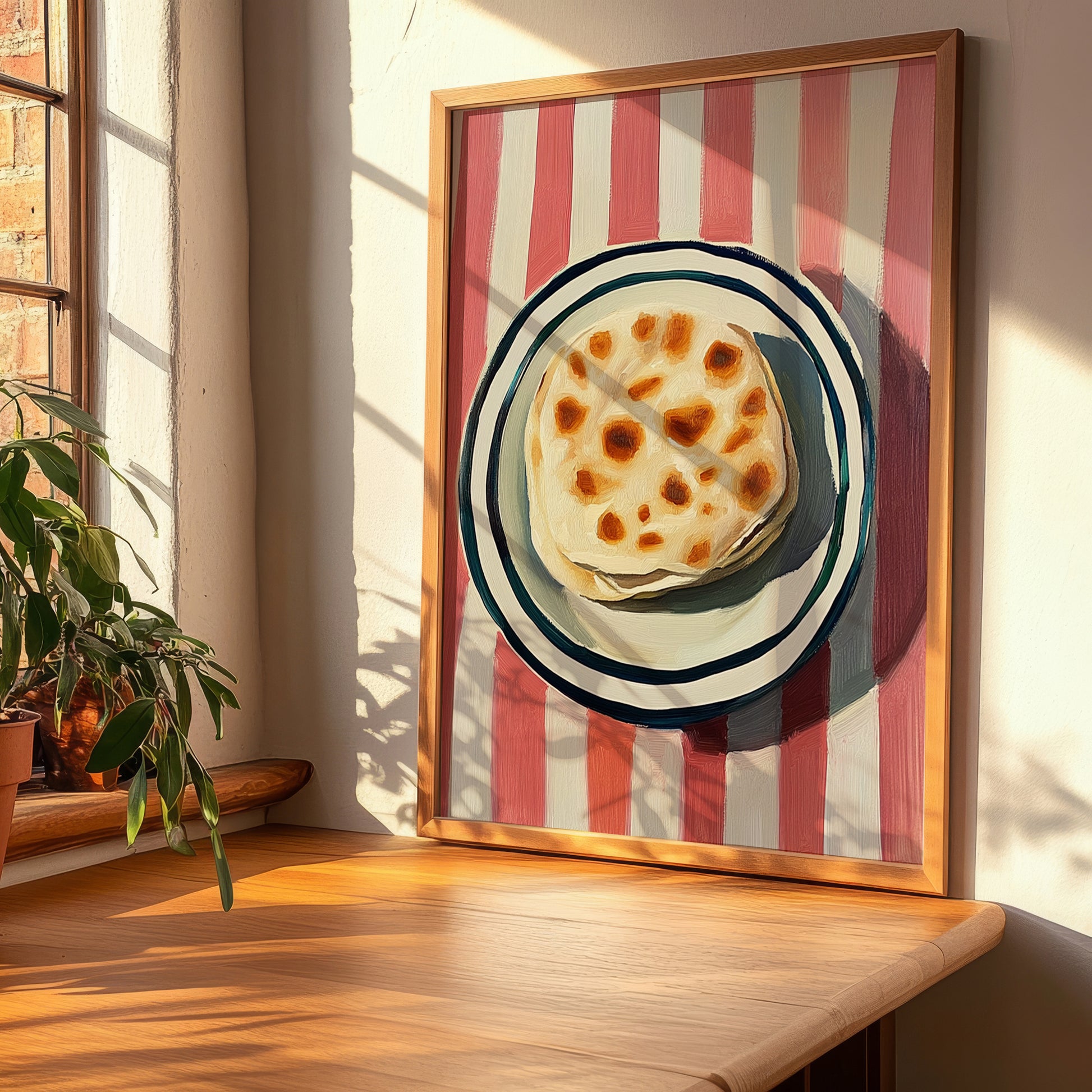 Lavash – on Striped Tablecloth, Armenian Food Poster, clean layout with no caption