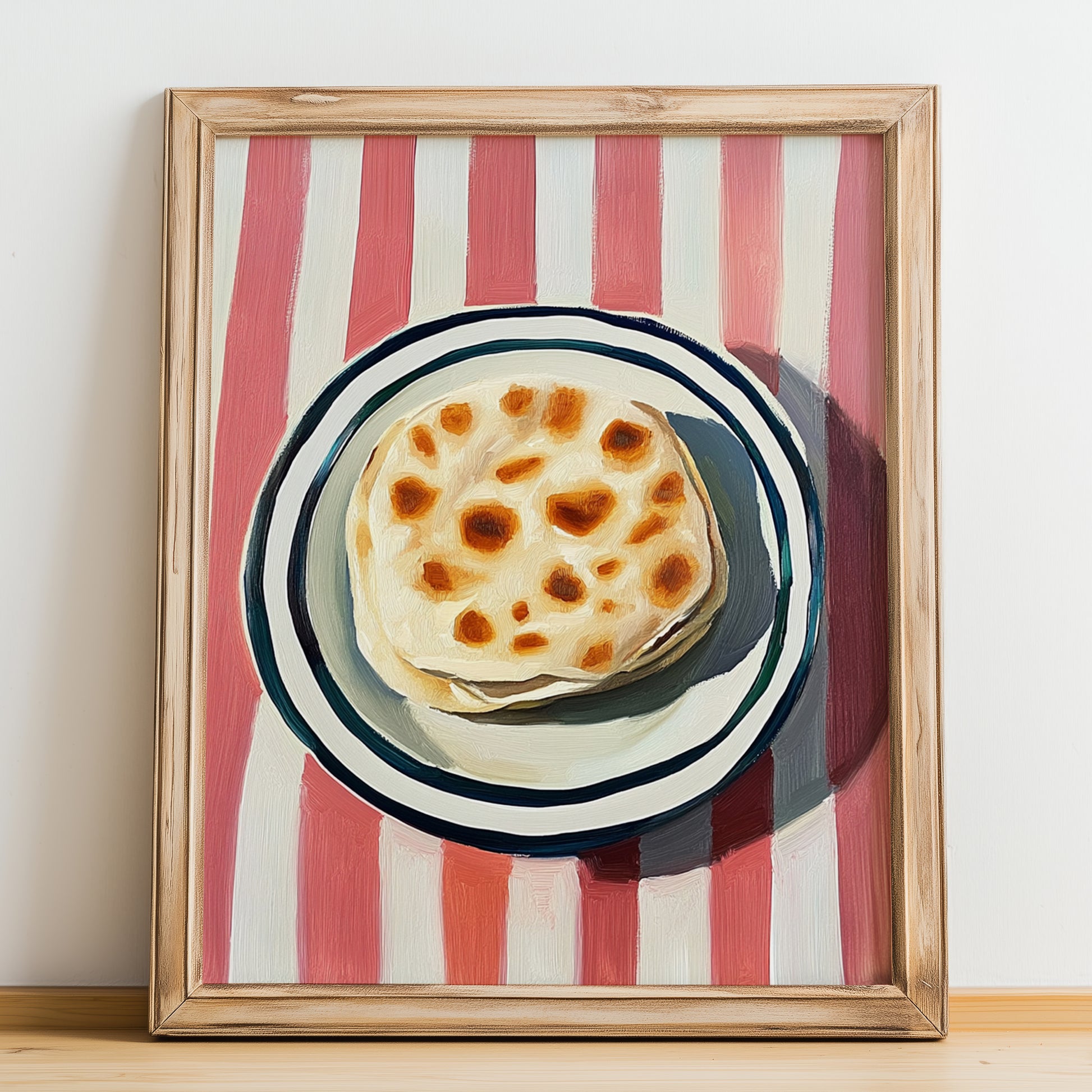 Lavash – on Striped Tablecloth, Armenian Food Poster, no-text version framed in wood