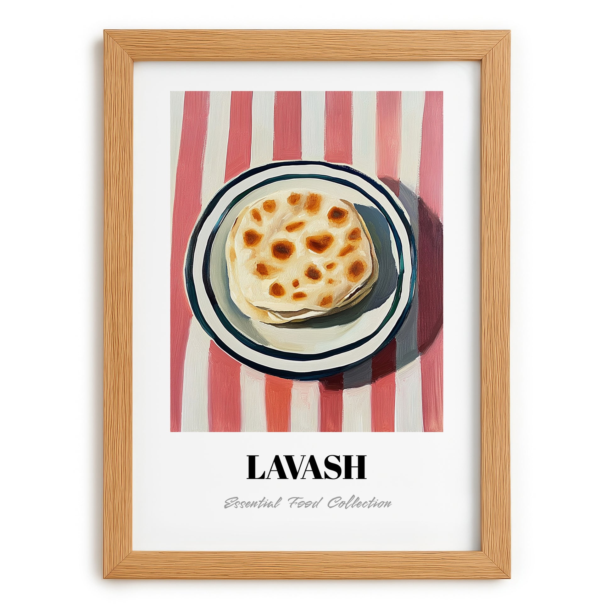 Lavash – on Striped Tablecloth, Armenian Food Poster, set in oak frame