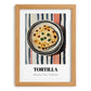 Tortilla – on Striped Tablecloth, Mexican Food Illustration, set in oak frame