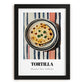 Tortilla – on Striped Tablecloth, Mexican Food Illustration, in sleek black frame