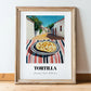 Tortilla – Mexican village Café on the Corner, Mexican Food Painting, in wooden frame leaning on the floor