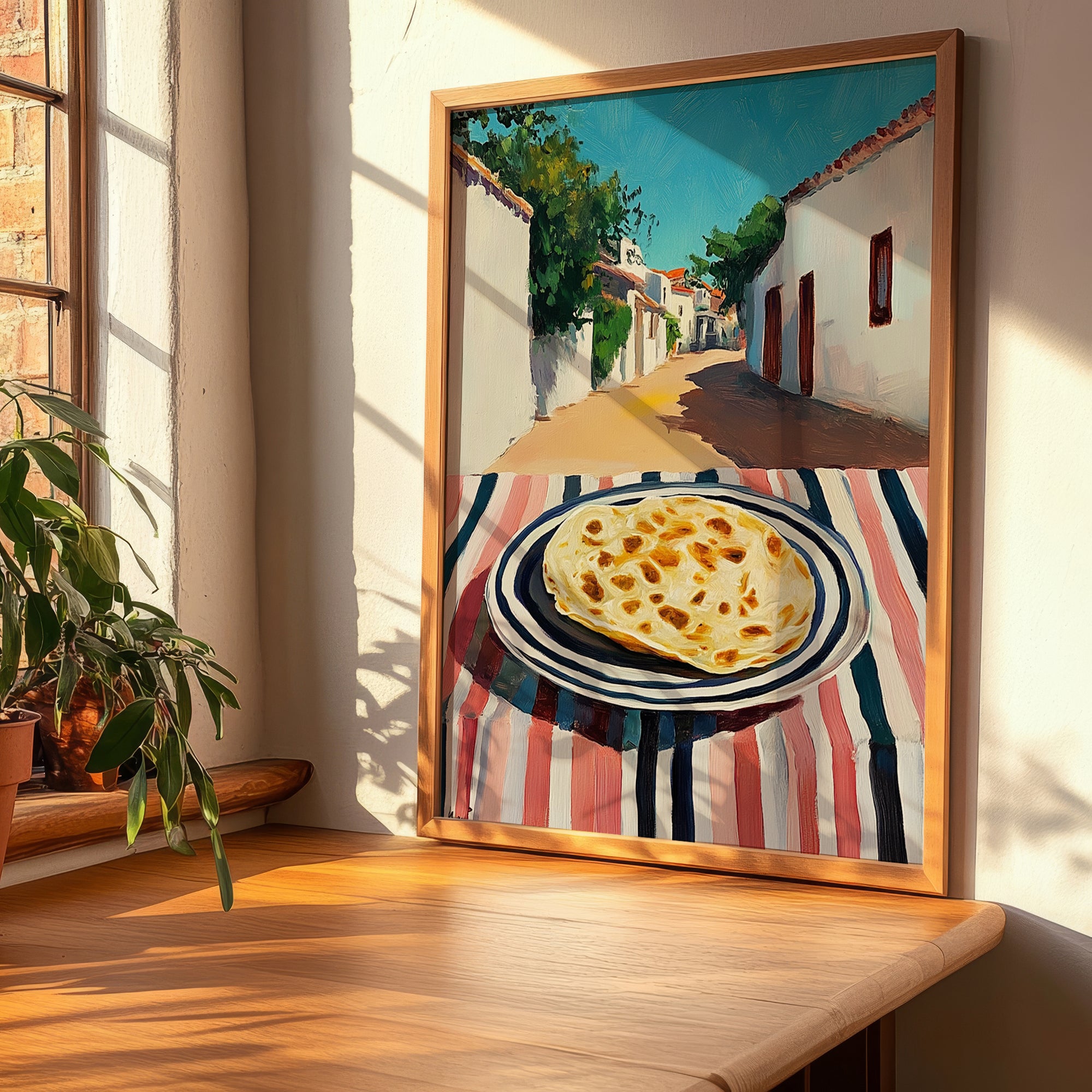 Tortilla – Mexican village Café on the Corner, Mexican Food Painting, clean layout with no caption