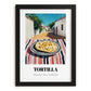 Tortilla – Mexican village Café on the Corner, Mexican Food Painting, in sleek black frame